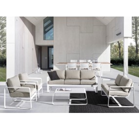 *EXPO* Salon Bizzotto 3 plc Merrigan blanc + 2 fauteuils + table ridley blanche
